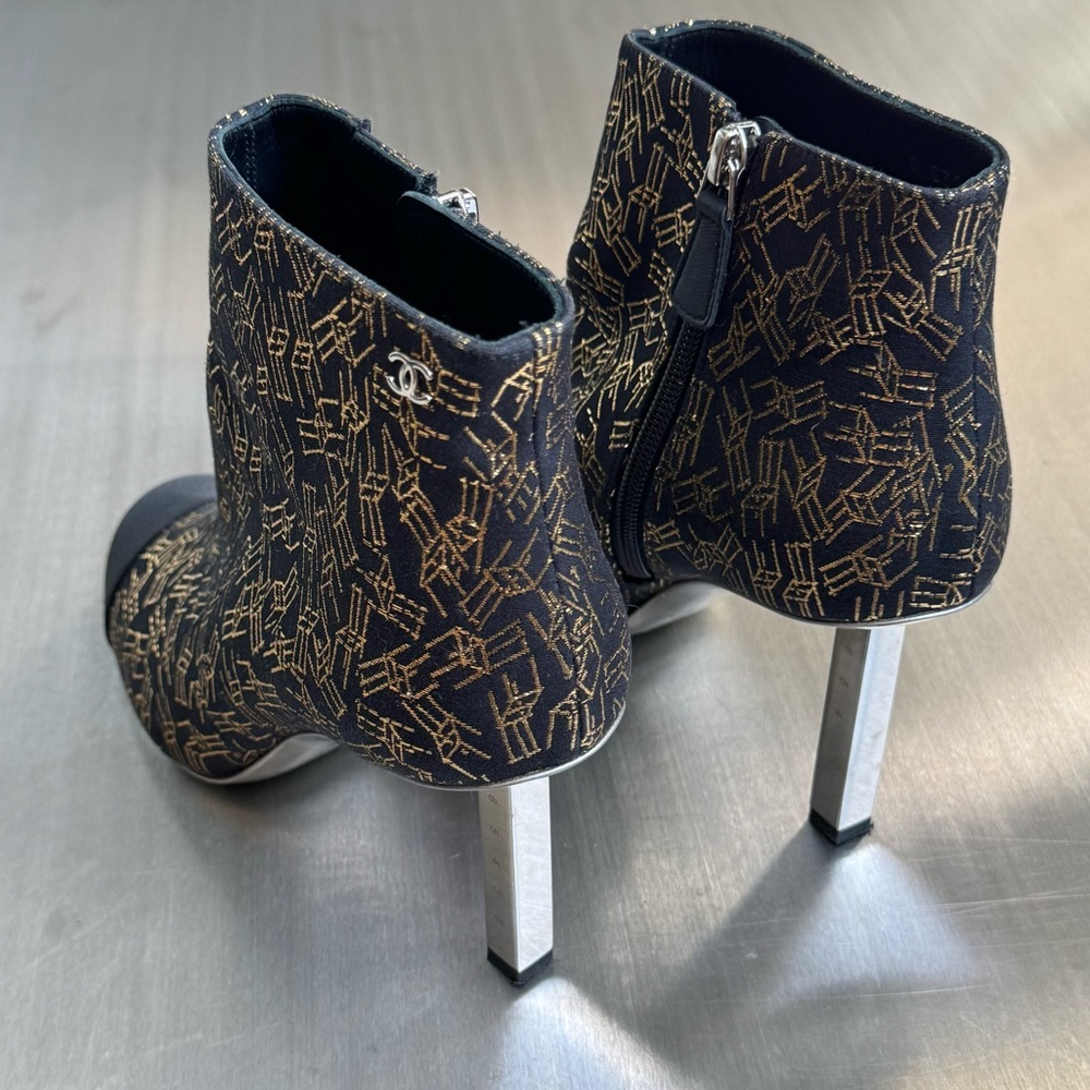 Chanel Ruler Heel Ankle Booties in Black and Gold - Picture 2 of 7